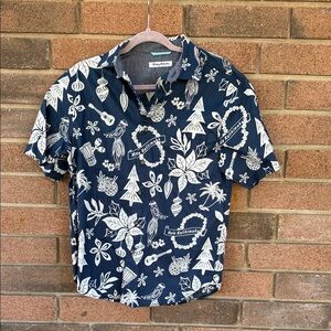 Tommy Bahama Navy and White Beach Patterned Shirt Men's Small Petite NWT